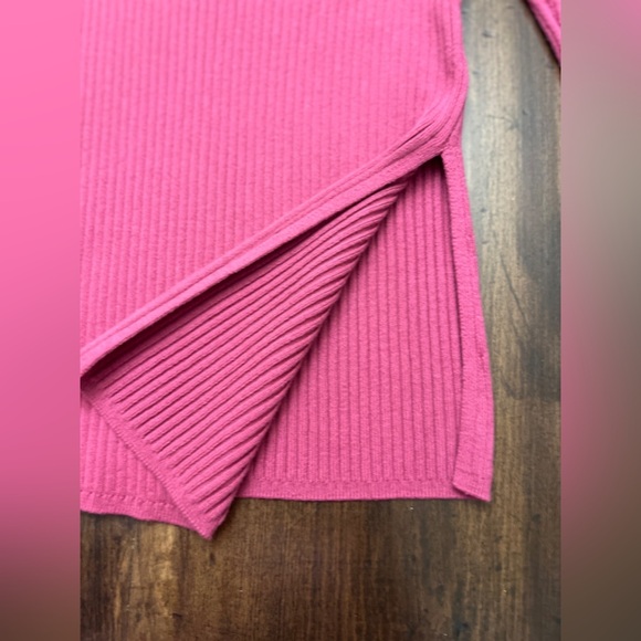 Open Edit Ribbed Sweater Size Small Pink Square Neck Spring Easter Asymmetrical - Picture 5 of 9